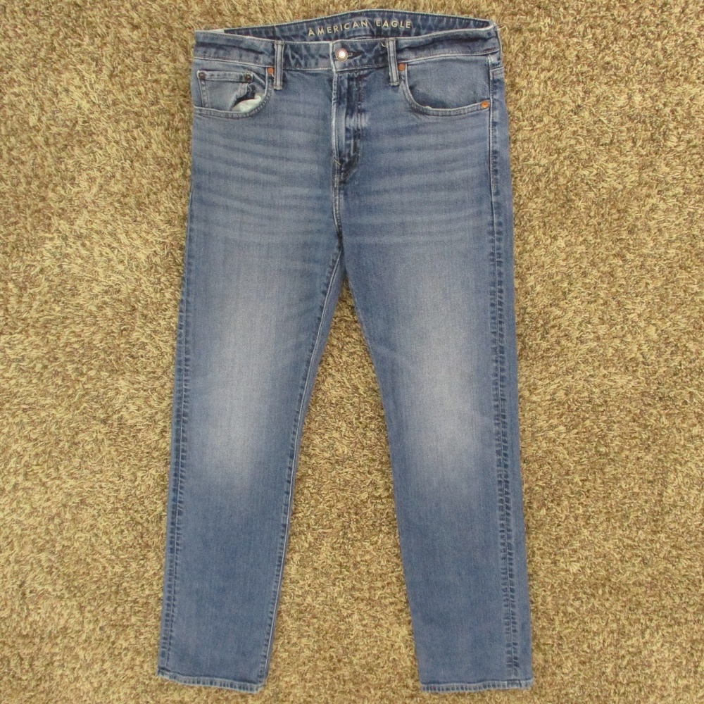 American‎ Eagle Jeans Men's 34x33 Medium Wash Relaxed Straight Flex Denim